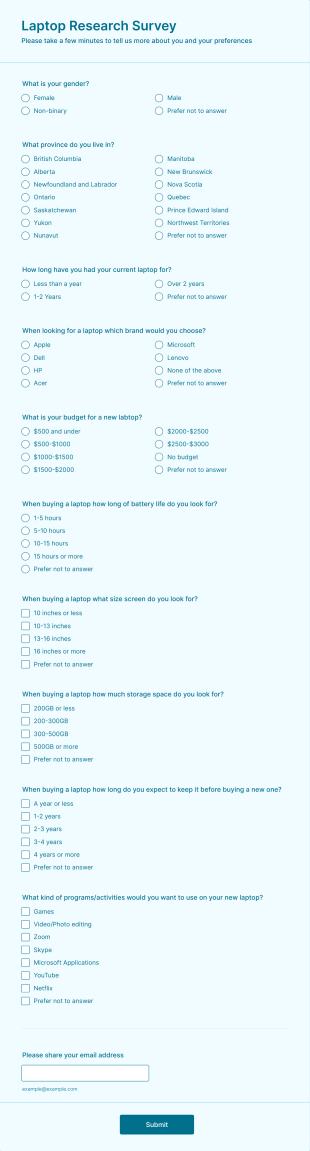Laptop Research Survey Template Form Template