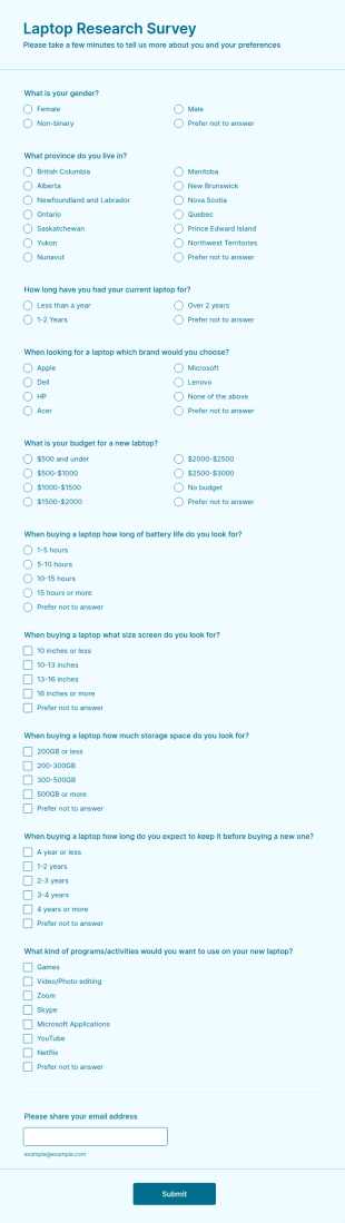 Laptop Research Survey Form Template