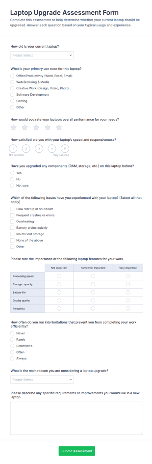 Laptop Upgrade Assessment Form Template