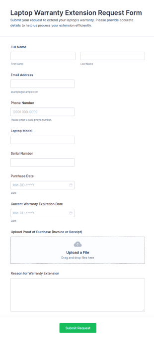 Laptop Warranty Extension Request Form Template