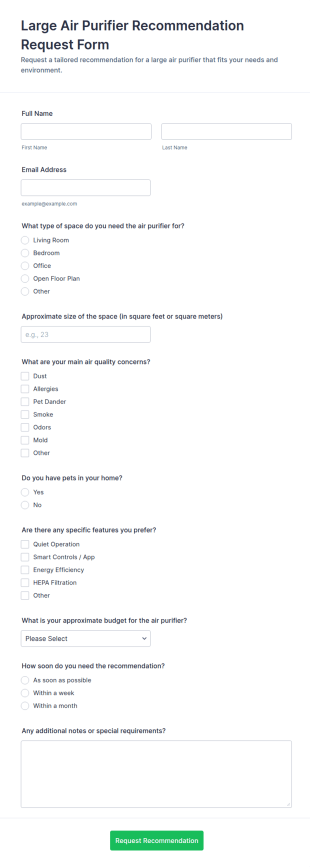 Large Air Purifier Recommendation Request Form Template