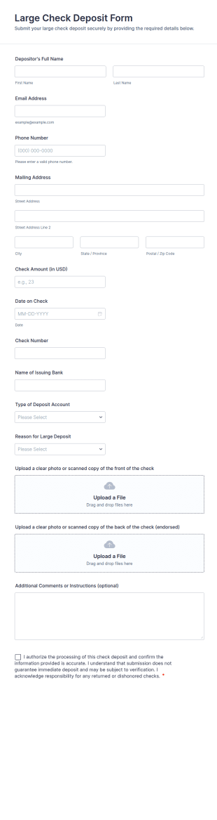 Large Check Deposit Form Template