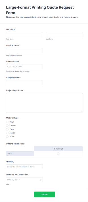 Large Format Printing Quote Request Form Template