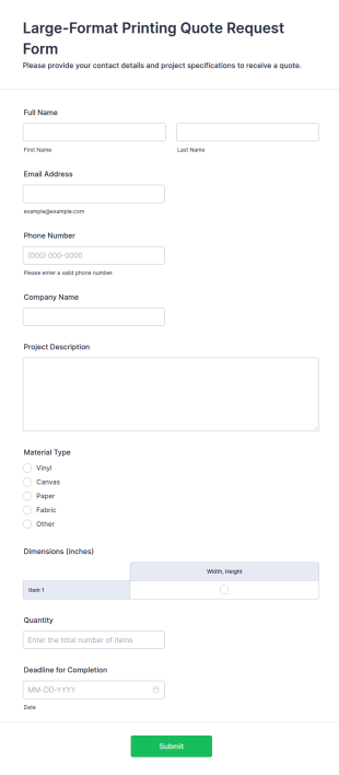 Large Format Printing Quote Request Form Template