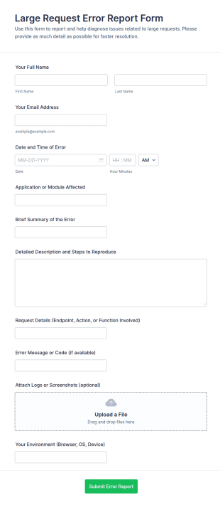 Large Request Error Report Form Template