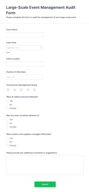 Large Scale Event Management Audit Form Template