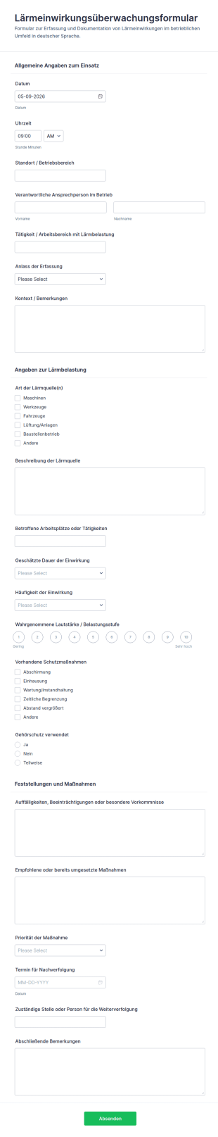Lärmexpositionsüberwachungsformular