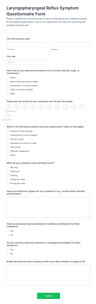 Laryngopharyngeal Reflux Symptom Questionnaire Form Template