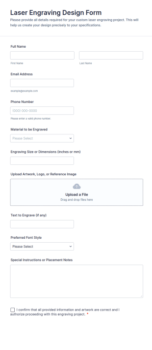 Laser Engraving Design Form Template