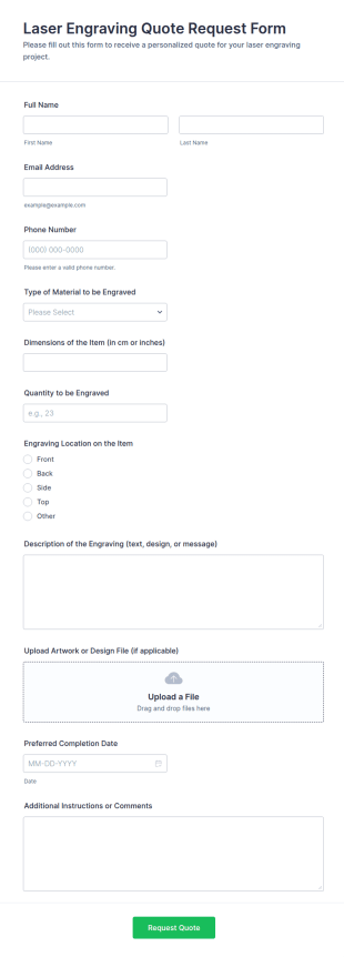 Laser Engraving Quote Request Form Template
