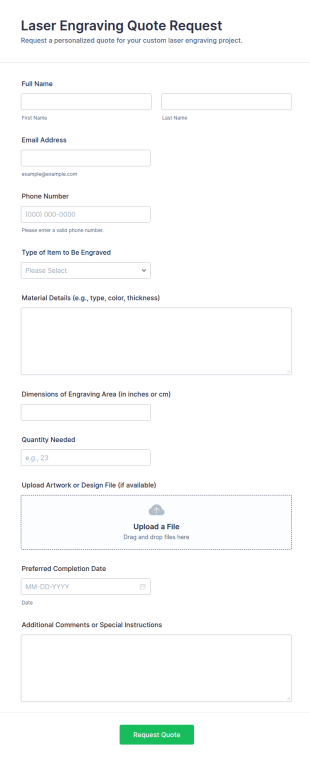 Laser Engraving Quote Request Form Template