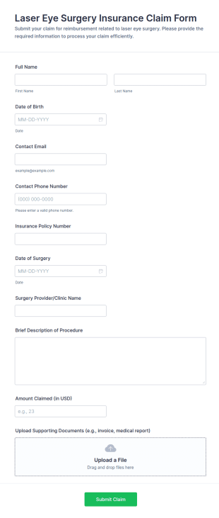 Laser Eye Surgery Insurance Claim Form Template