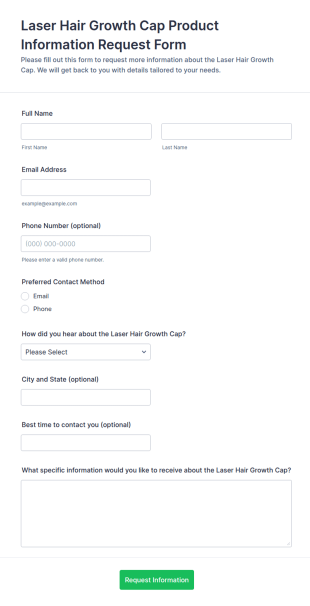 Laser Hair Growth Cap Product Information Request Form Template