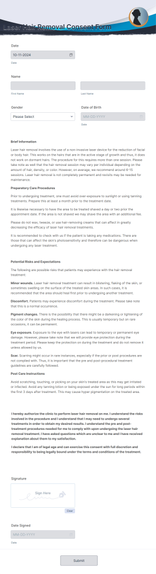 Laser Hair Removal Consent Form Template