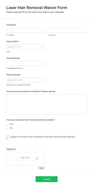 Laser Hair Removal Waiver Form Template