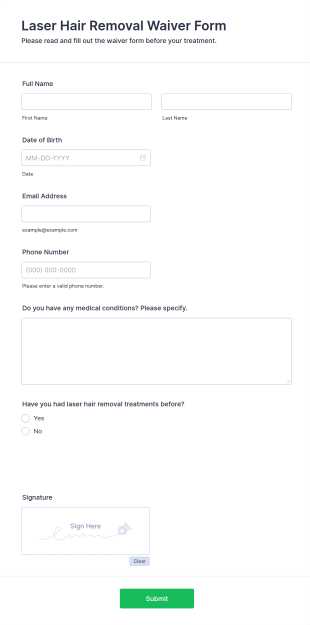 Laser Hair Removal Waiver Form Template