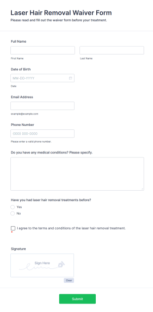 Laser Hair Removal Waiver Form Template
