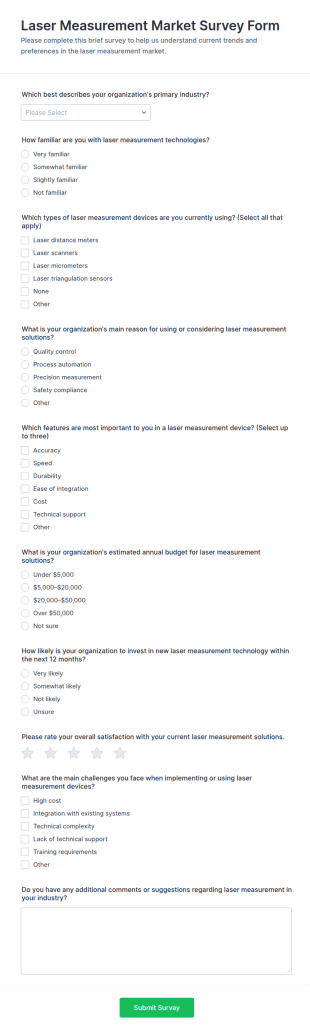 Laser Measurement Market Survey Form Template