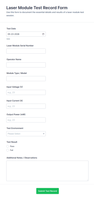 Laser Module Test Record Form Template