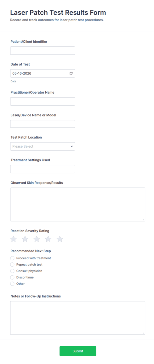 Laser Patch Test Results Form Template