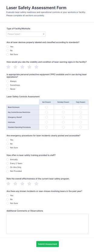 Laser Safety Assessment Form Template