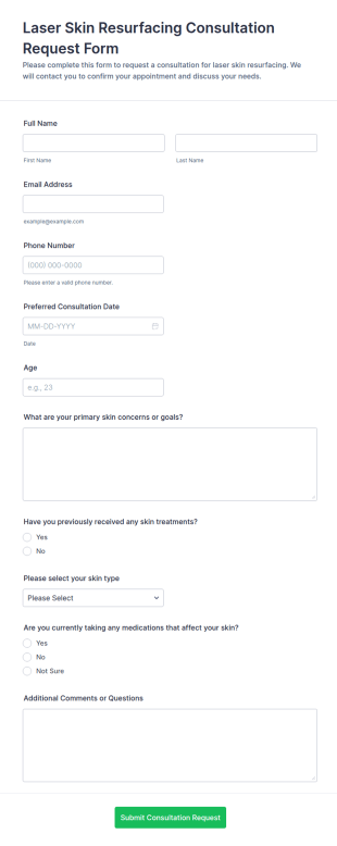 Laser Skin Resurfacing Consultation Request Form Template