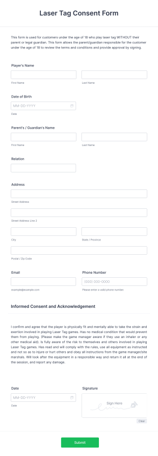 Laser Tag Consent Form Template