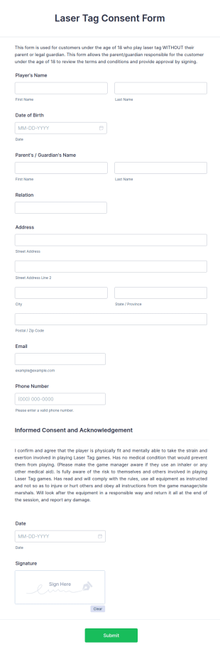 Laser Tag Consent Form Template