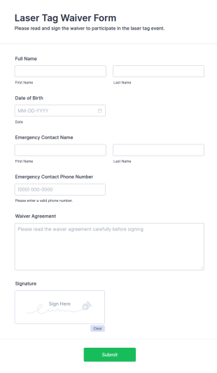 Laser Tag Waiver Form Template