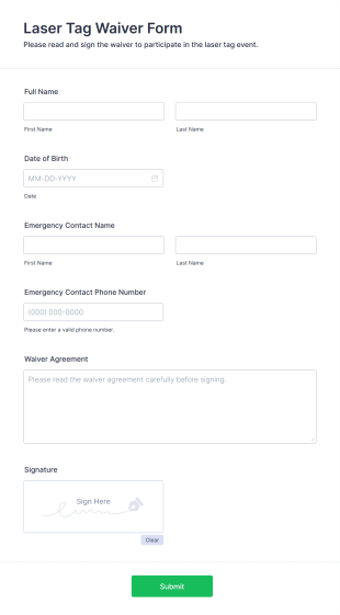 Laser Tag Waiver Form Template