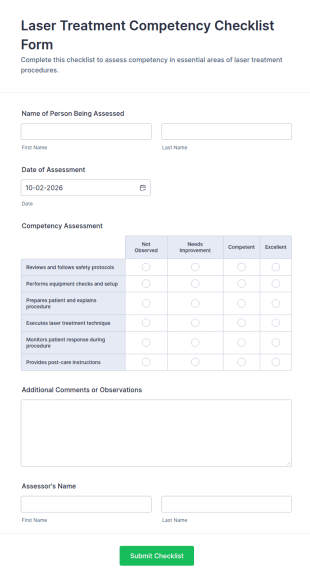 Laser Treatment Competency Checklist Form Template