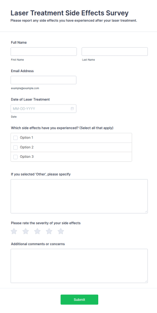 Laser Treatment Side Effects Survey Form Template