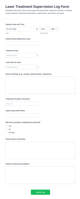 Laser Treatment Supervision Log Form Template