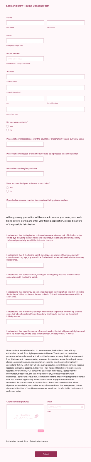Lash And Brow Tint Consent Form Template