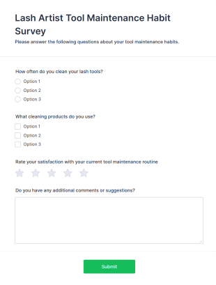 Lash Artist Tool Maintenance Habit Survey Form Template