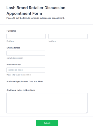 Lash Brand Retailer Discussion Appointment Form Template
