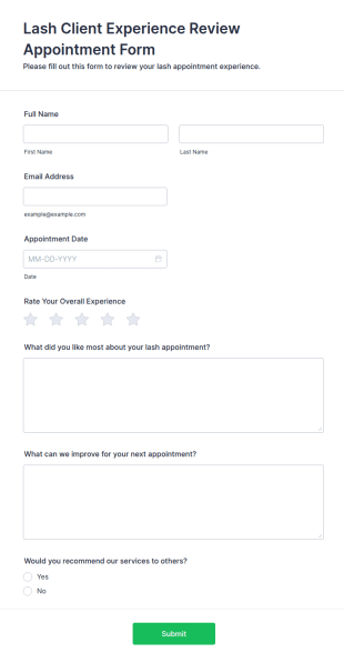 Lash Client Experience Review Appointment Form Template
