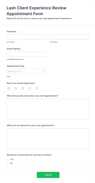 Lash Client Experience Review Appointment Form Template