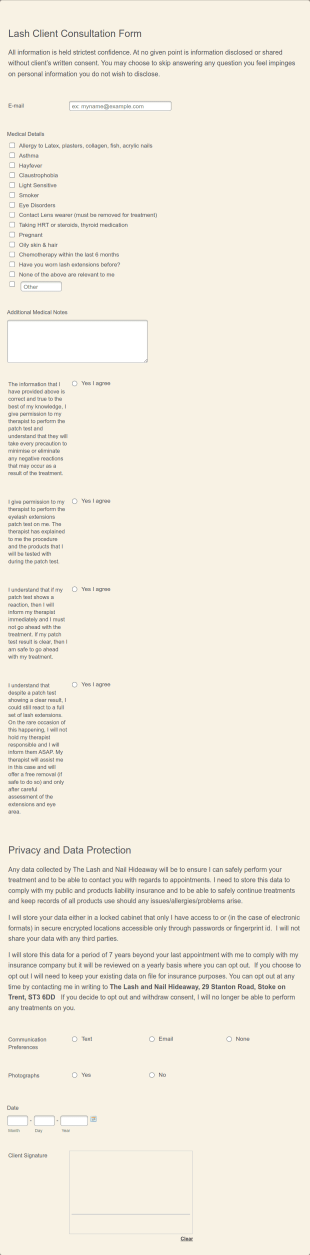 Lash Client Part 1 Form Template