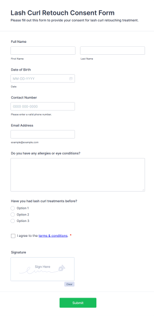 Lash Curl Retouch Consent Form Template