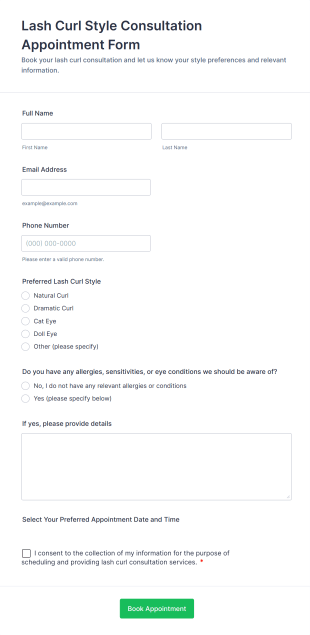 Lash Curl Style Consultation Appointment Form Template