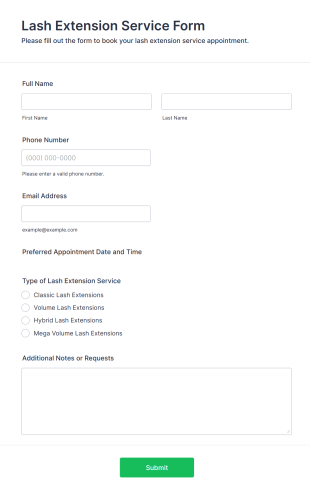 Lash Extension Service Form Template