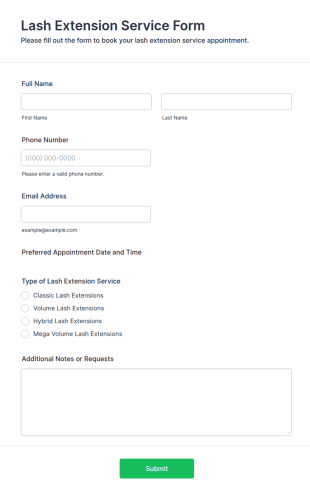 Lash Extension Service Form Template
