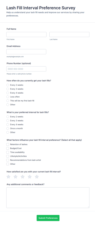 Lash Fill Interval Preference Survey Form Template