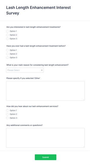 Lash Length Enhancement Interest Survey Form Template