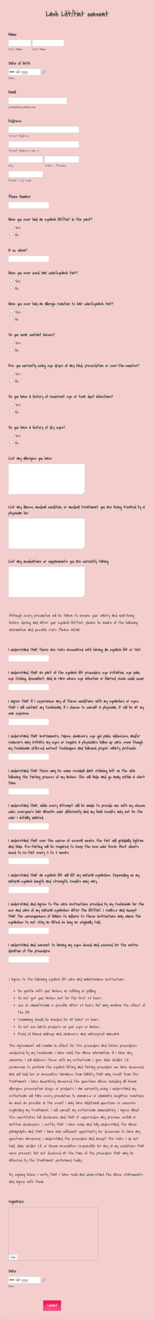 Lash Lift Form Template