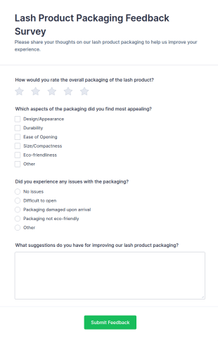 Lash Product Packaging Feedback Survey Form Template