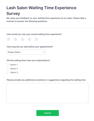 Lash Salon Waiting Time Experience Survey Form Template