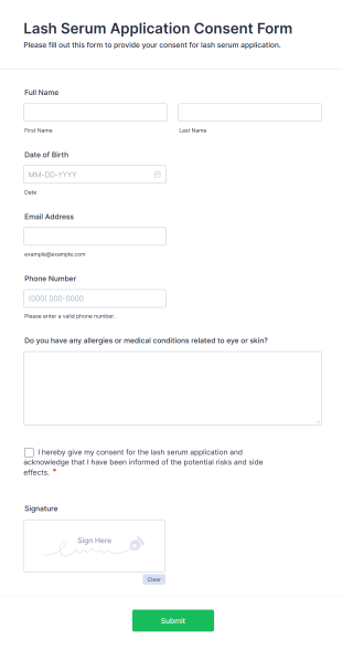 Lash Serum Application Consent Form Template