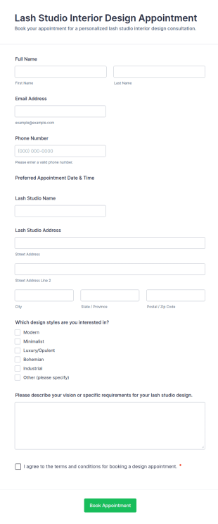 Lash Studio Interior Design Appointment Form Template